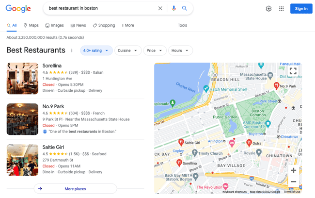 Local SEO example of a localpack featured snippet in the SERP